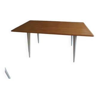 Vintage belt table and pearl gray compass base, wooden top