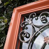 Window frame 179x88cm walnut oak wrought iron grille opening glass panel