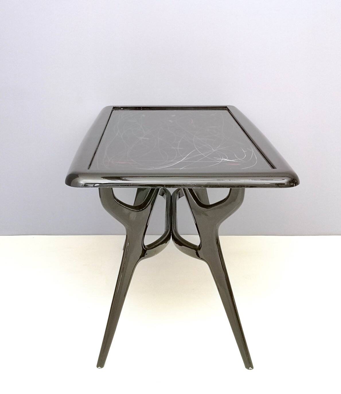 1950s Style Dining Table with Glass Top Lacquered by Enzio Wenk, Italy, 2019