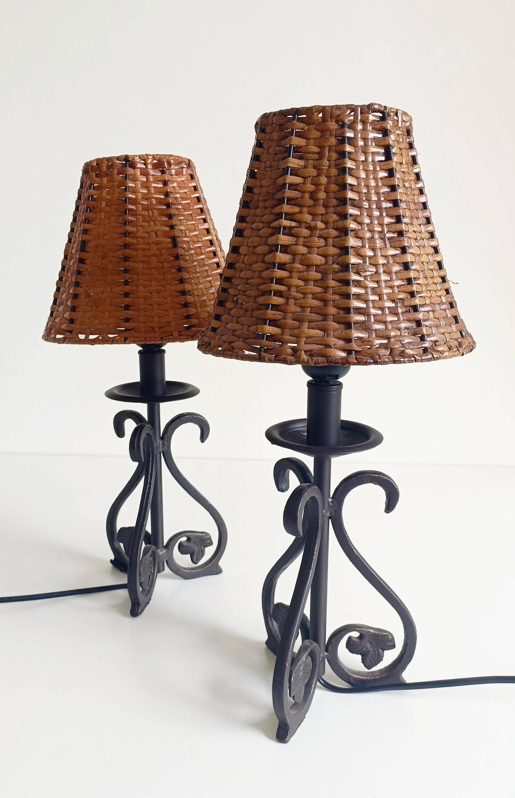 Mid-20th Century Spanish Hand-Forged Wrought Iron Table Lamps