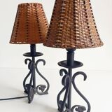 Mid-20th Century Spanish Hand-Forged Wrought Iron Table Lamps