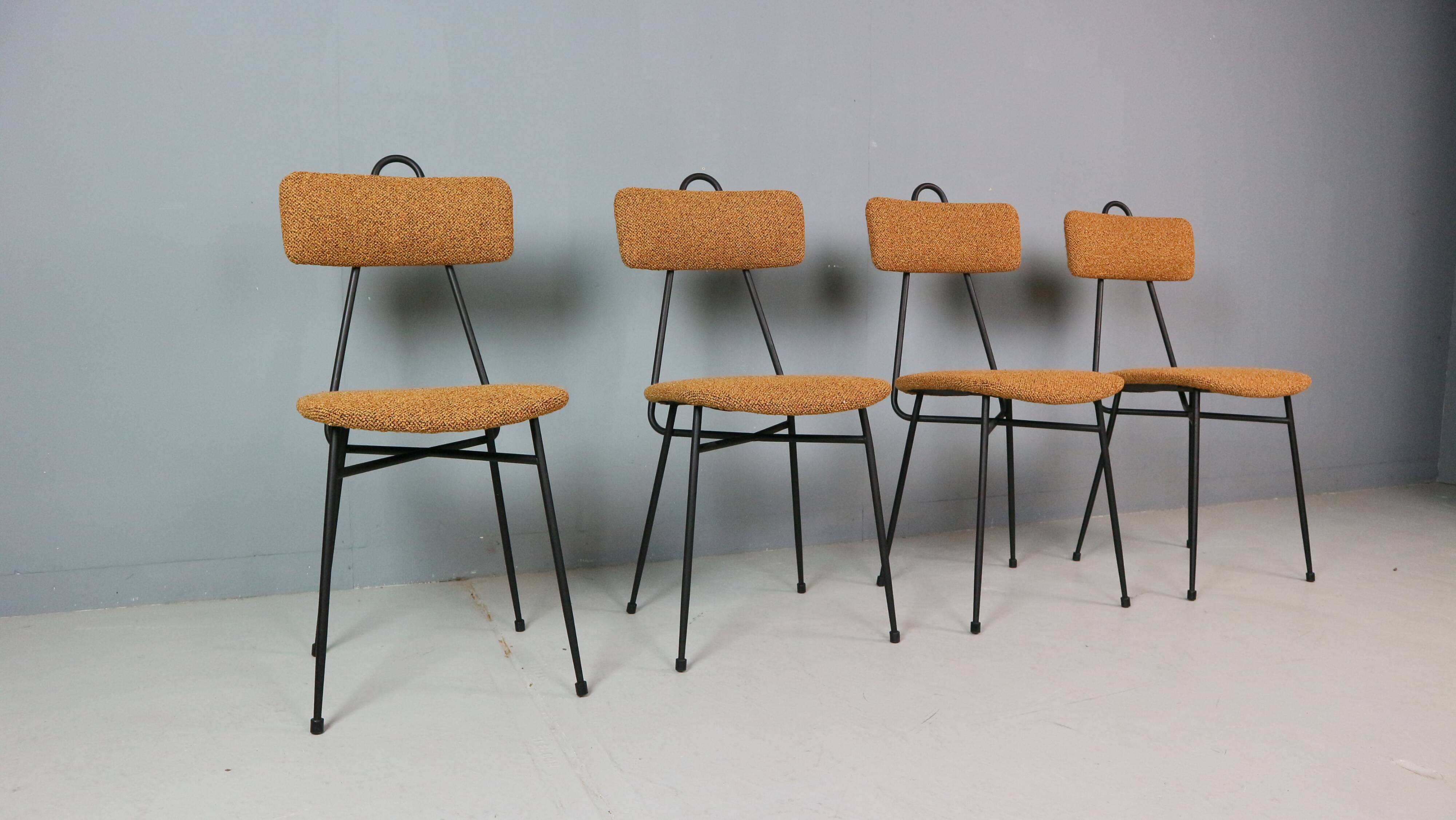 Set of 4 Italian dining chairs newly upholstered 1950s