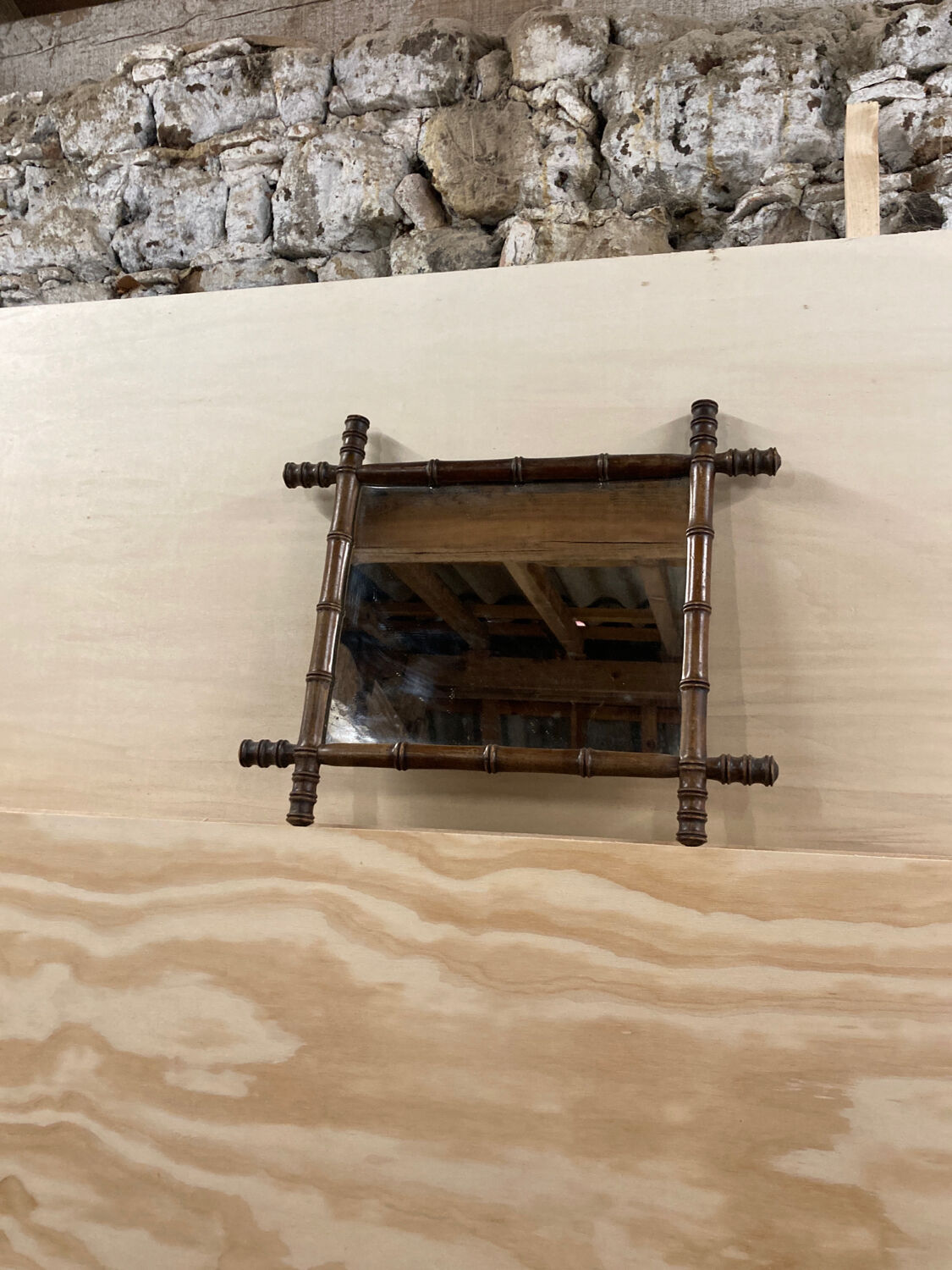Mirror 45x51cm rectangular wood imitation bamboo 1960