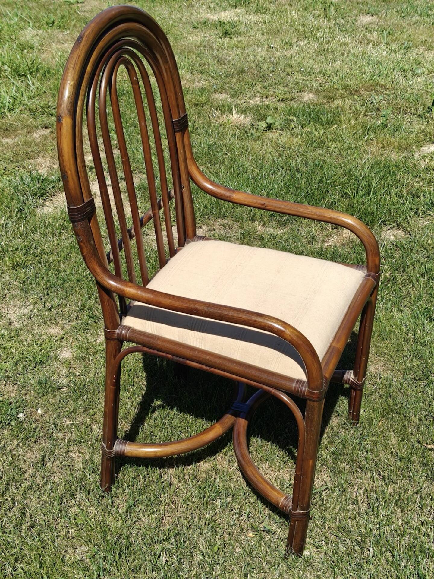 Fauteuil rotin, cannage vintage 1970