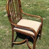 Fauteuil rotin, cannage vintage 1970