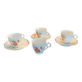 Set of 4 old cups and 3 saucers