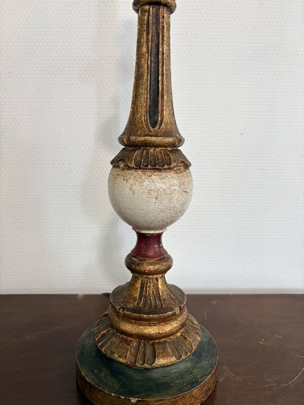 Pied Lampe Œuf Autruche Vintage Bougeoir Art Déco Bois Vénitien Florentin
