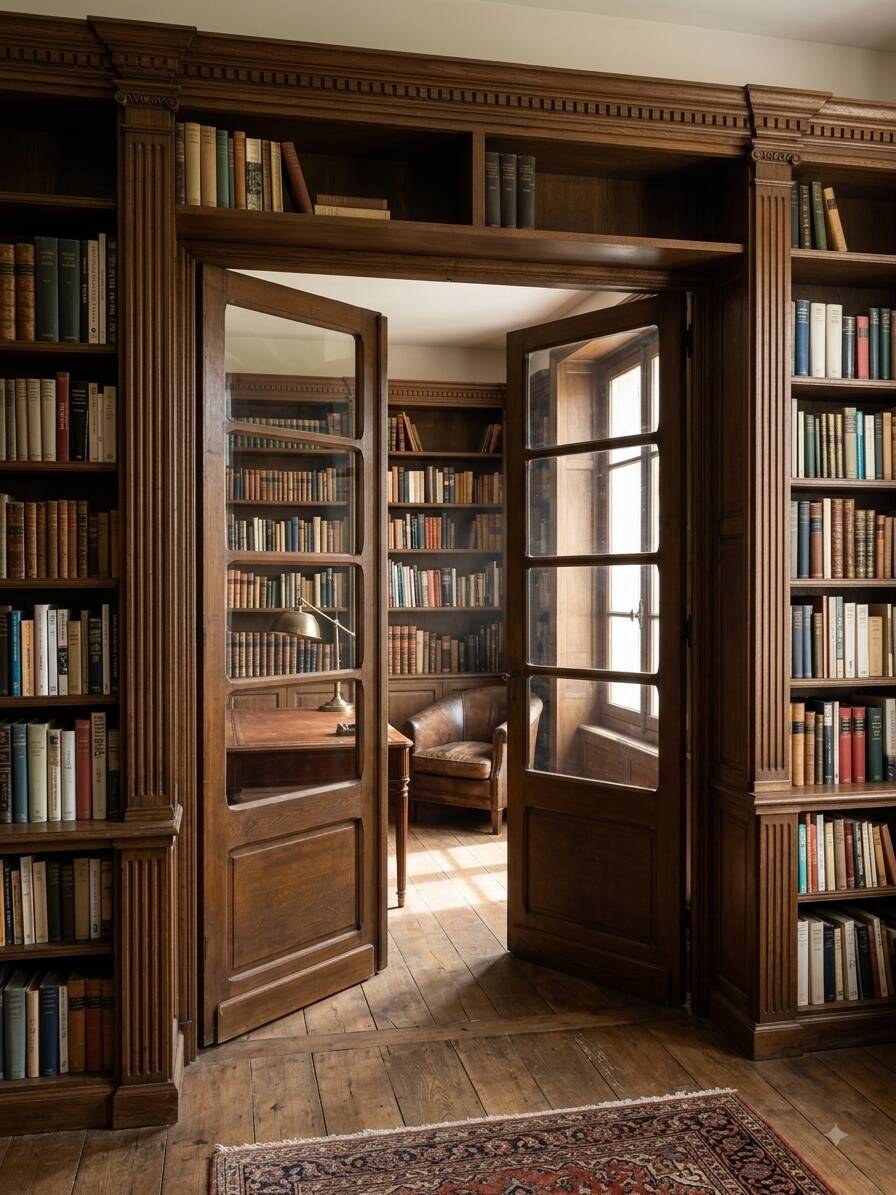 Paire de portes de séparation anciennes, verres biseautés