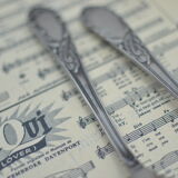 Old salad cutlery, made of metal, in their Amefa case