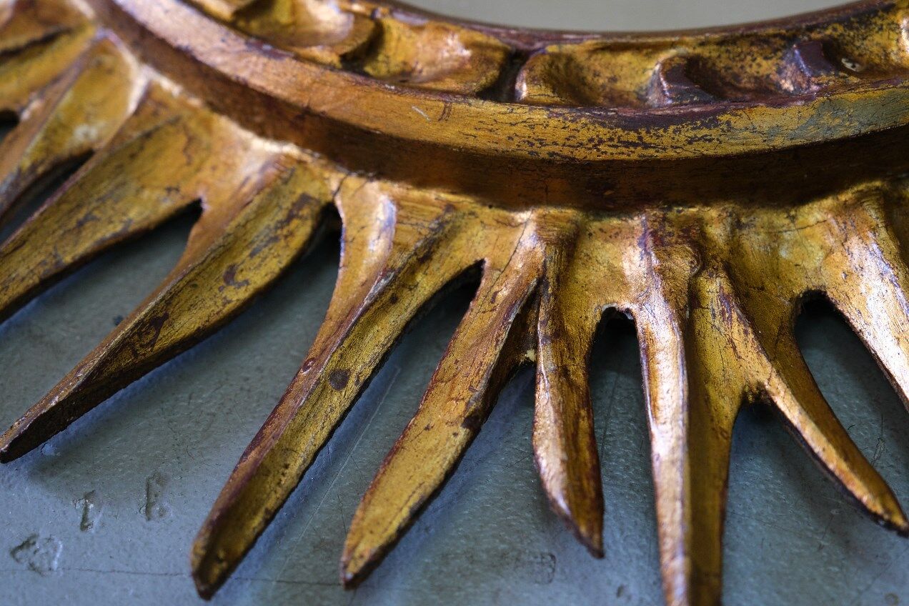 Mid-century italian wooden sun mirror, 1950s