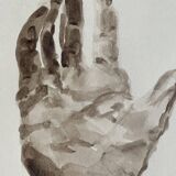 Painting signed watercolor monochrome sepia study statue “the hand reveals the man”