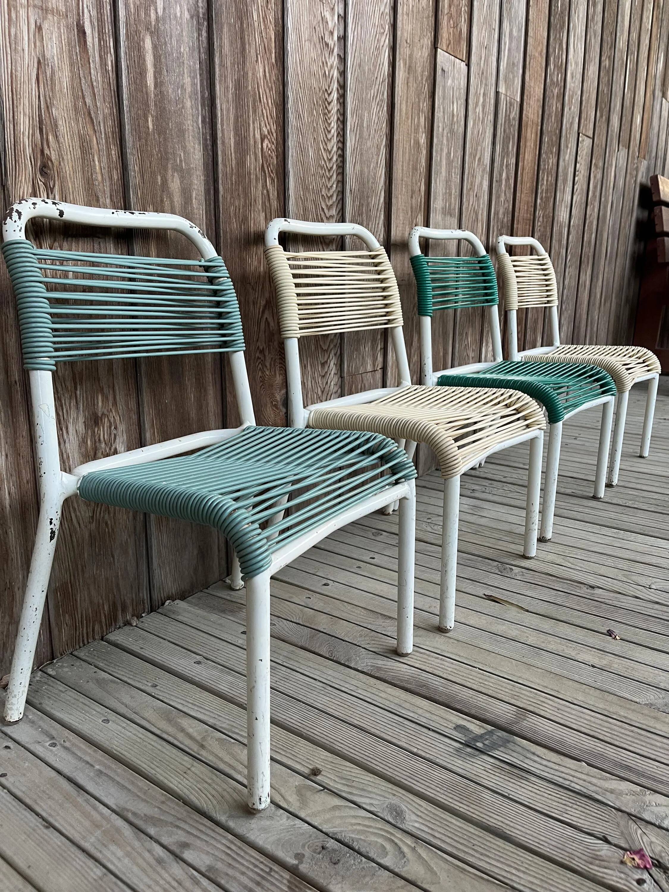 Set of 4 vintage 1960s Scoubidou children's chairs