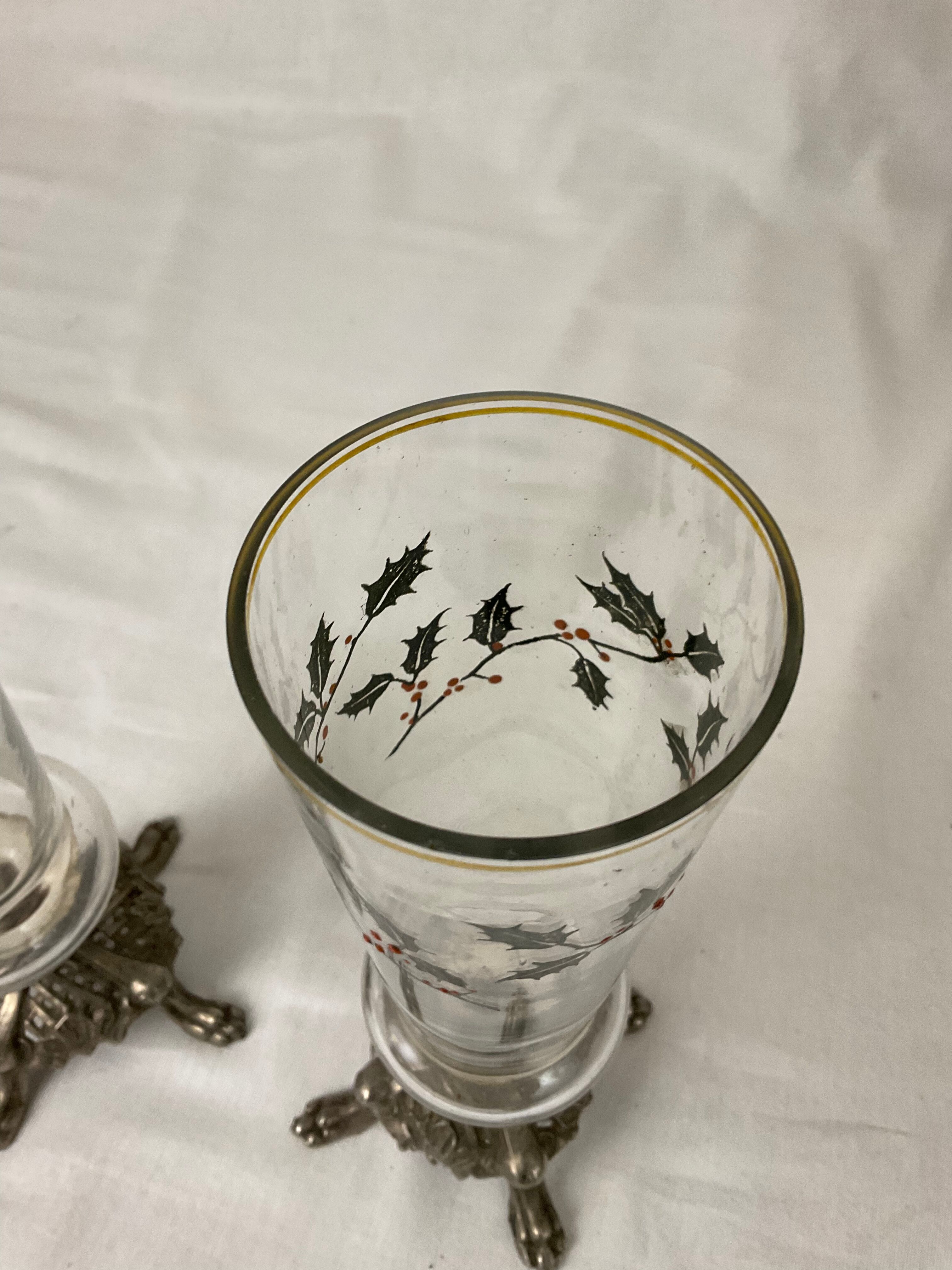 Pair of glass soliflore vases in glass enamelle foot claw in regulates napoleon III