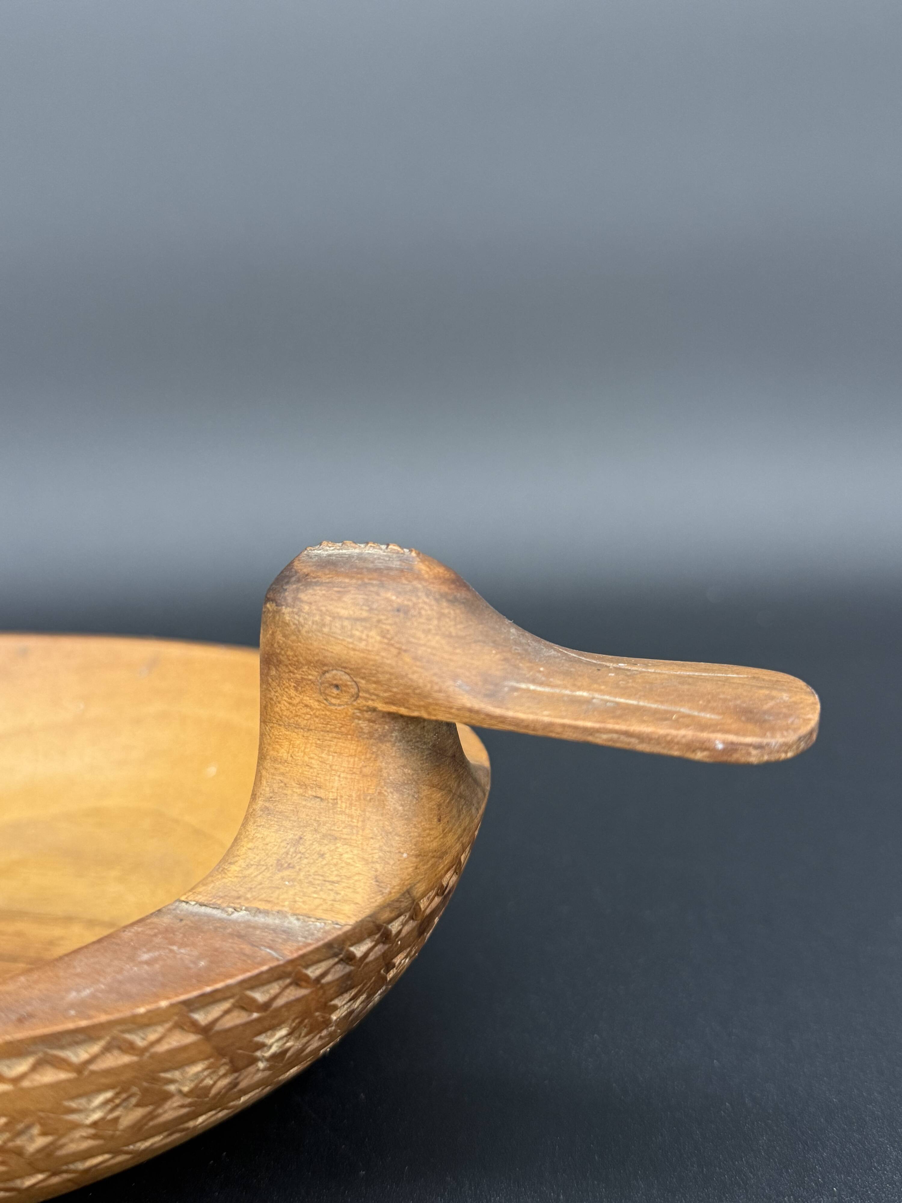 Carved wooden duck cup – Nordic folk art – 19th century