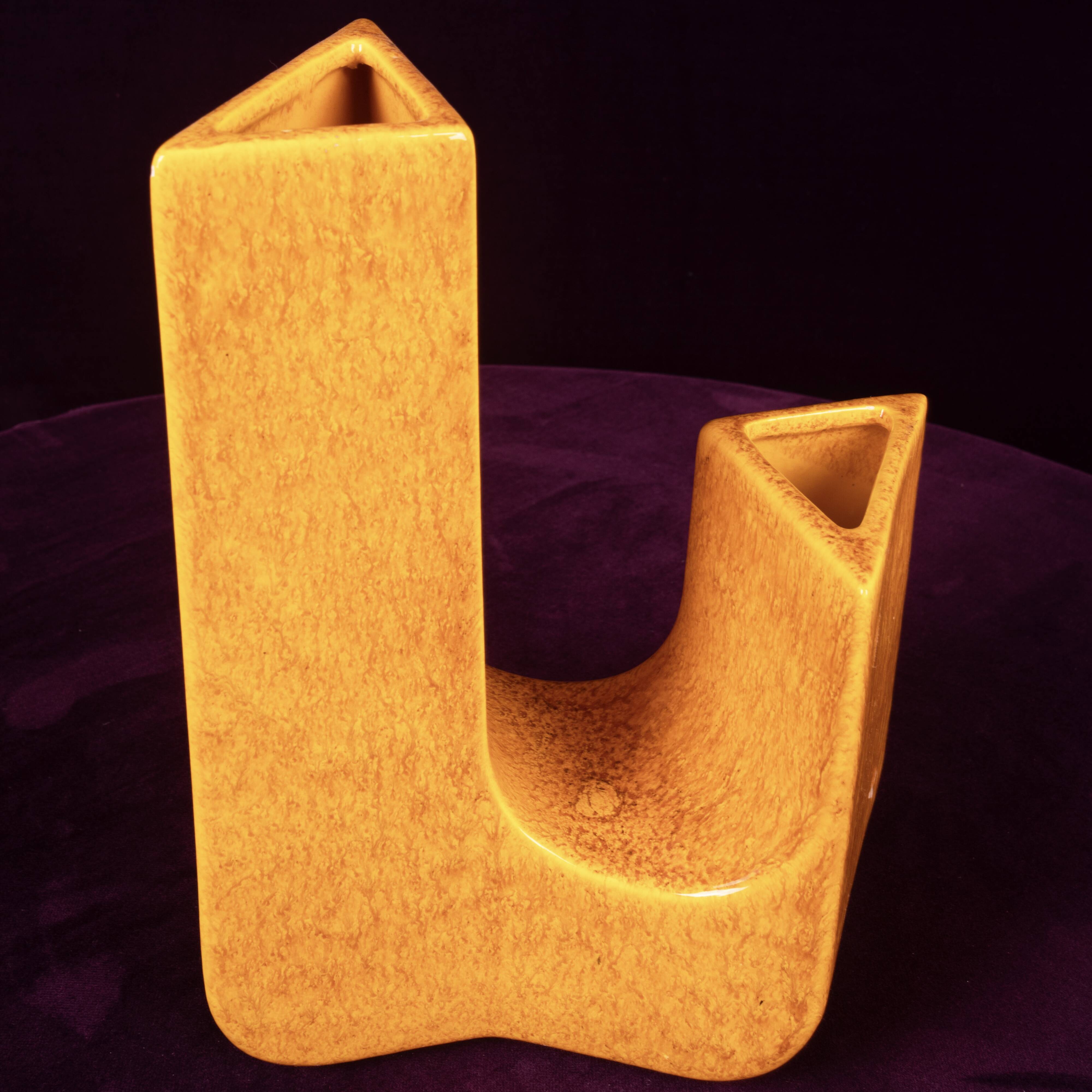 Sculptural Amber Ceramic Space Age Vase, Italy 1970