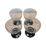 Set Of 4 Art Deco Wine Glasses With Black Base, 1930s