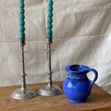 Silver-plated metal candlesticks imitating bamboo, 1960