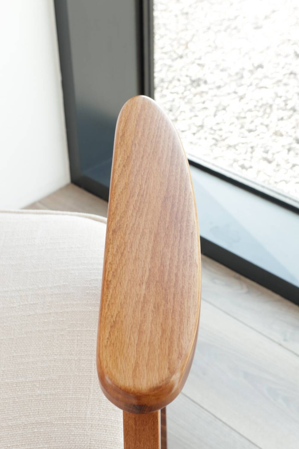 Fauteuil Lounge Vintage Crème Blanche Tissu Bois Naturel Design Scandinave