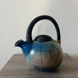 Handcrafted blue raku ceramic teapot – high handle Japanese design
