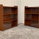 glass wall bookcase in vintage teak 1950