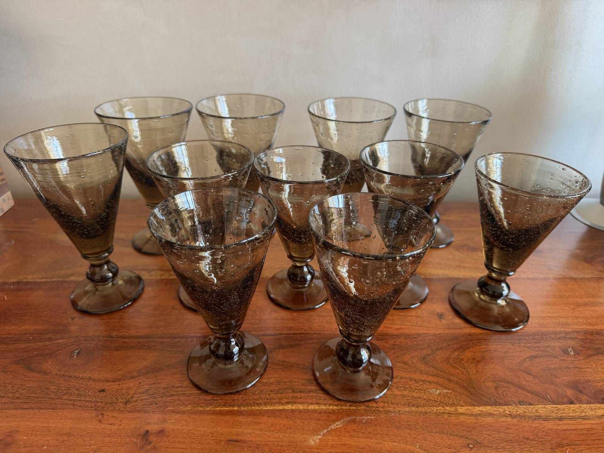 Set of hand-blown stemmed glasses