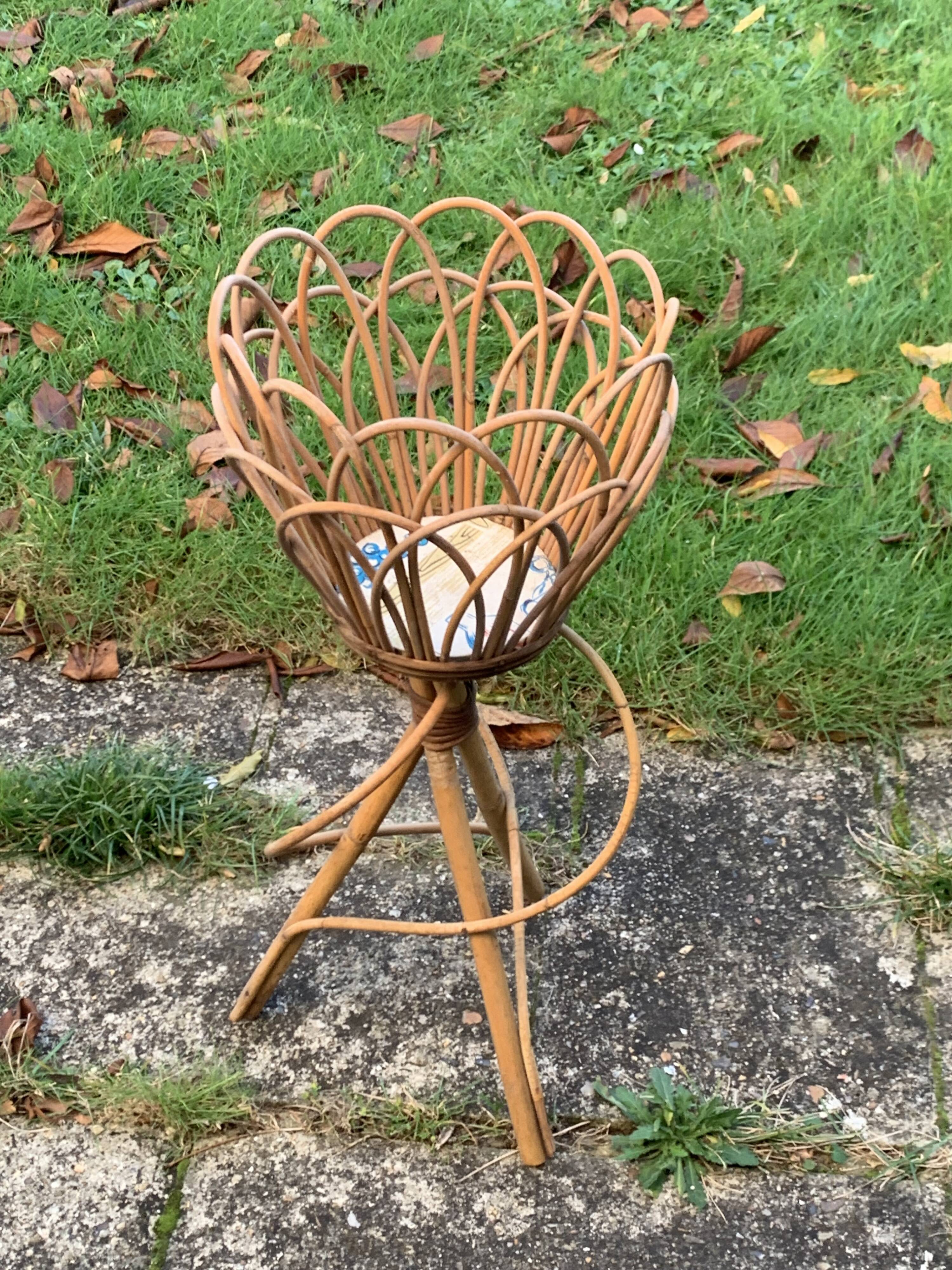 Vintage rattan and wicker plant holder
