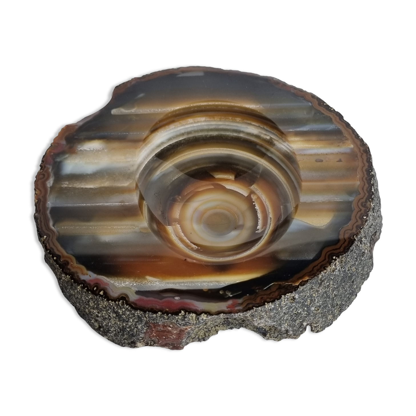 Empty pocket, slice of brown ochre agate
