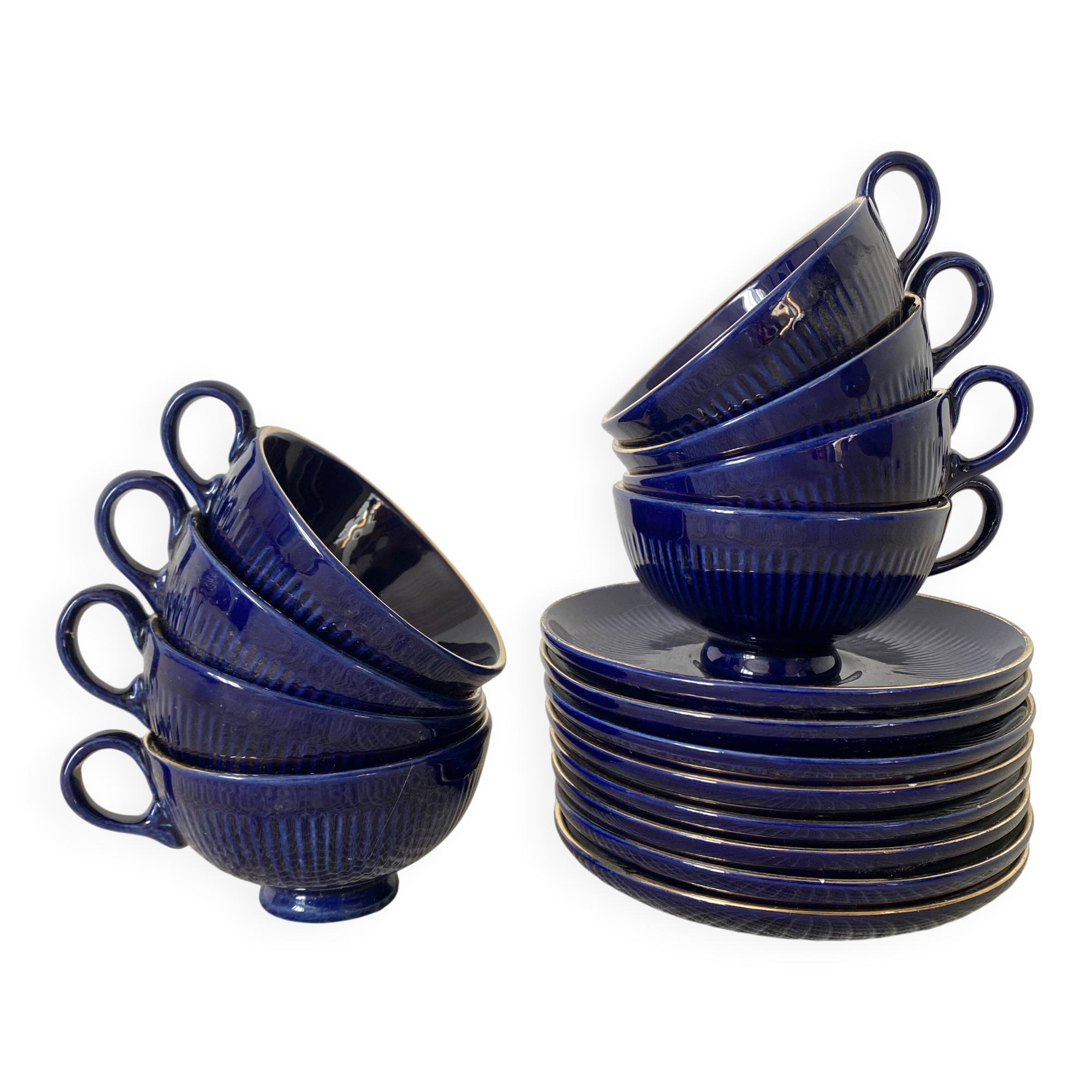 Midnight blue and gold coffee cups and saucers