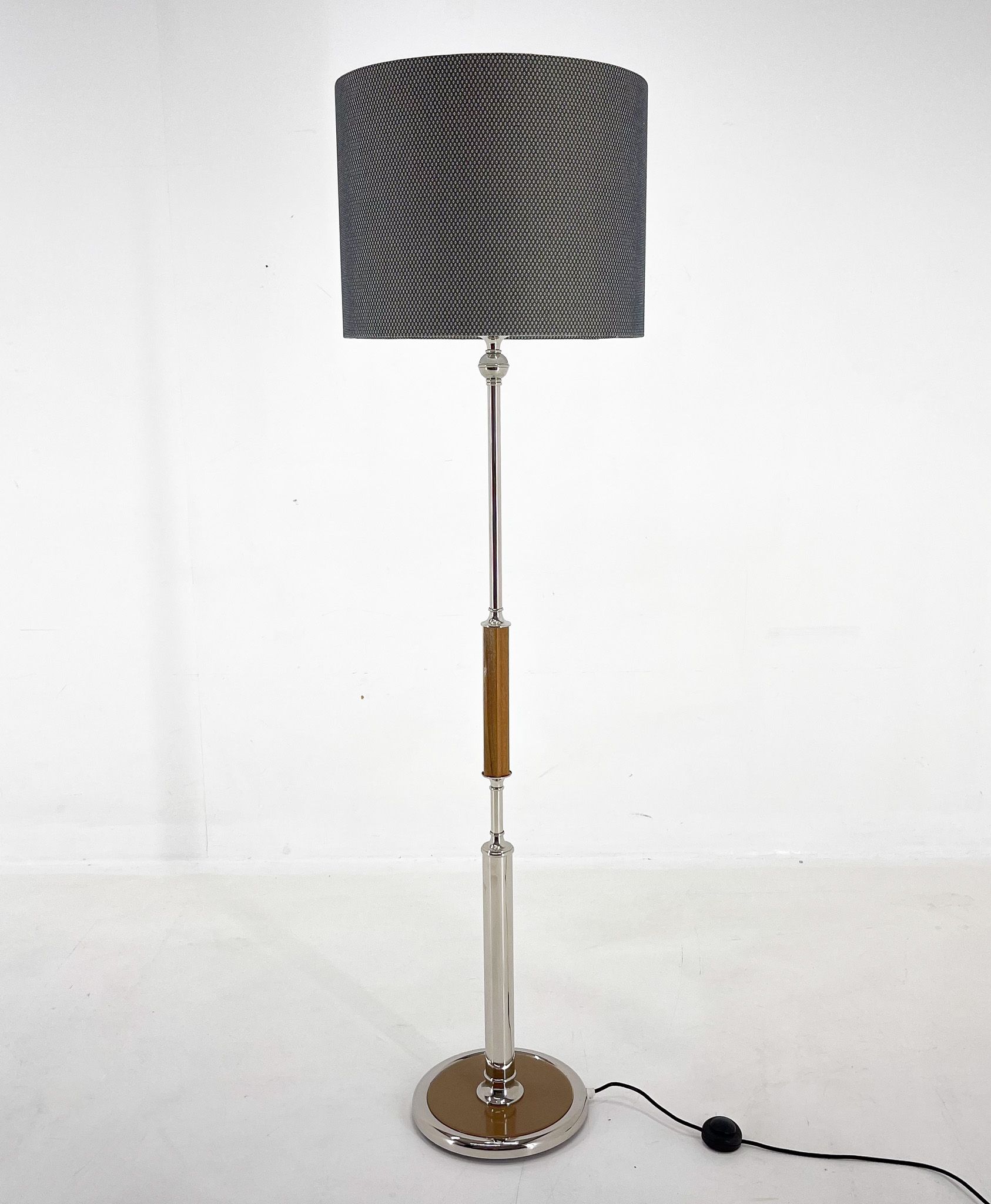 1950s Chrome & Wood Floor Lamp, Czechoslovakia, Restored