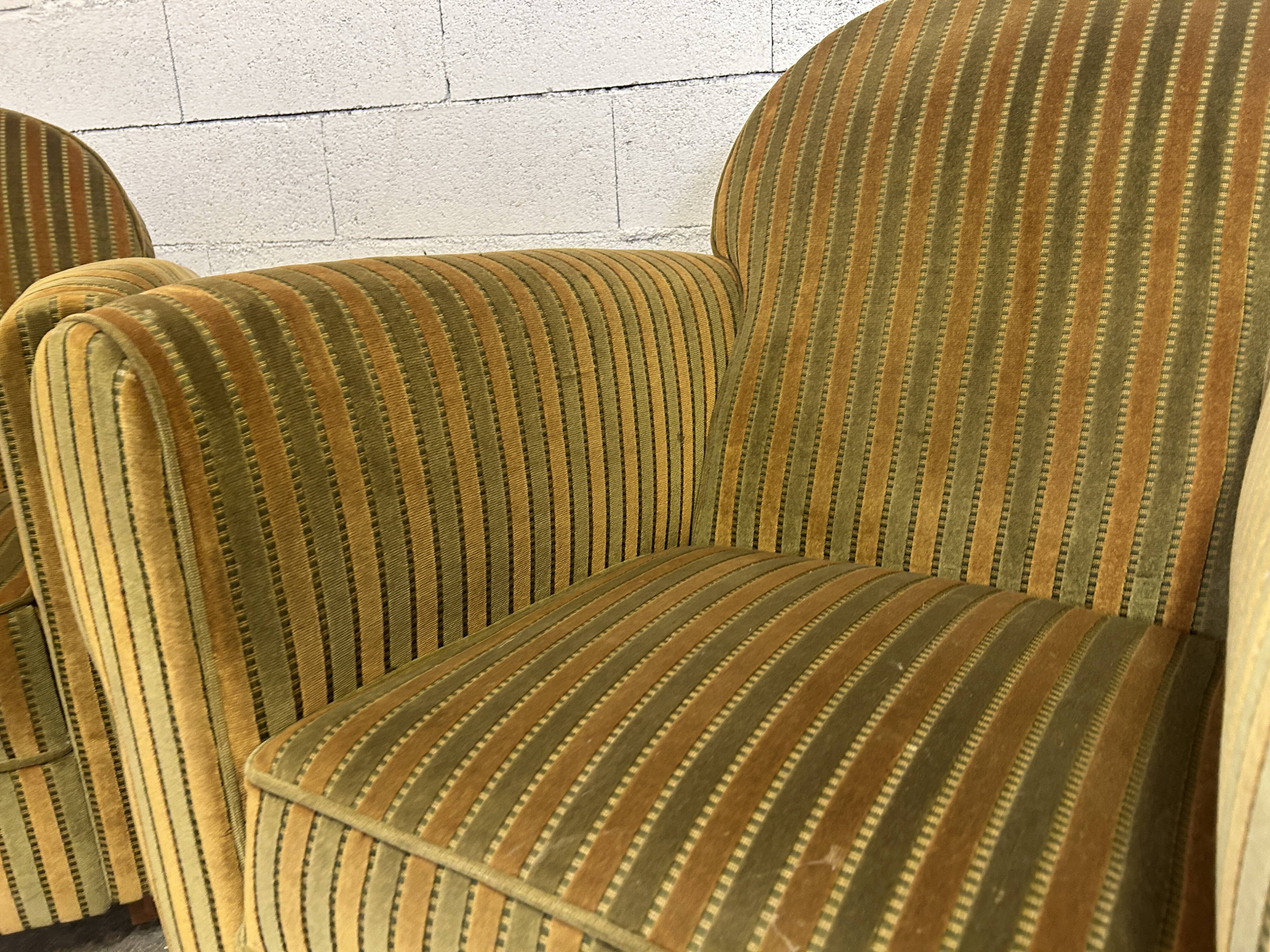 Pair of green fabric armchairs