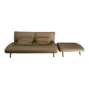 Ensemble canapé pouf cuir