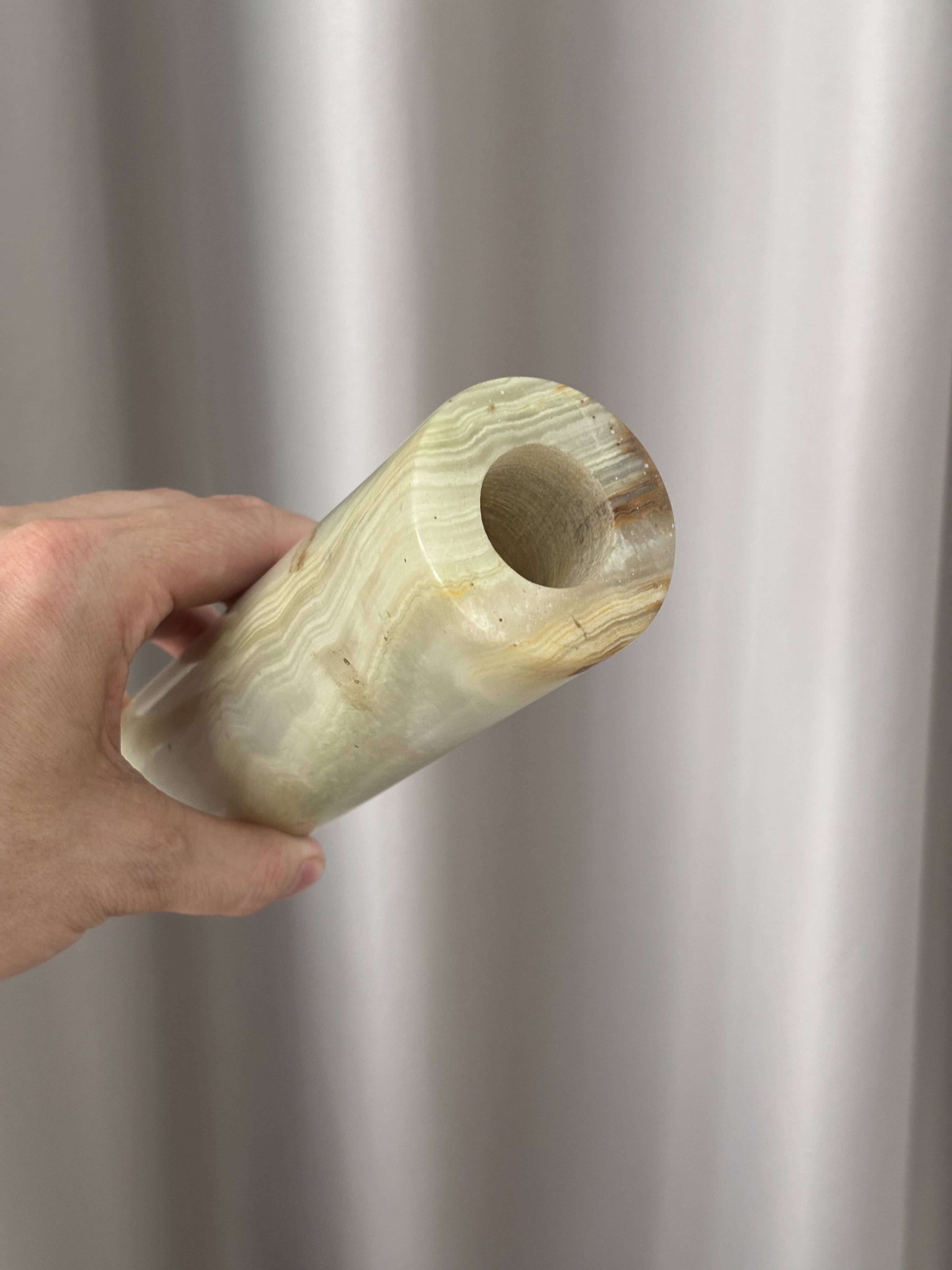 Vintage Alabaster Bud Vases / Candlesticks – Pair – Italian Stone – 20 cm