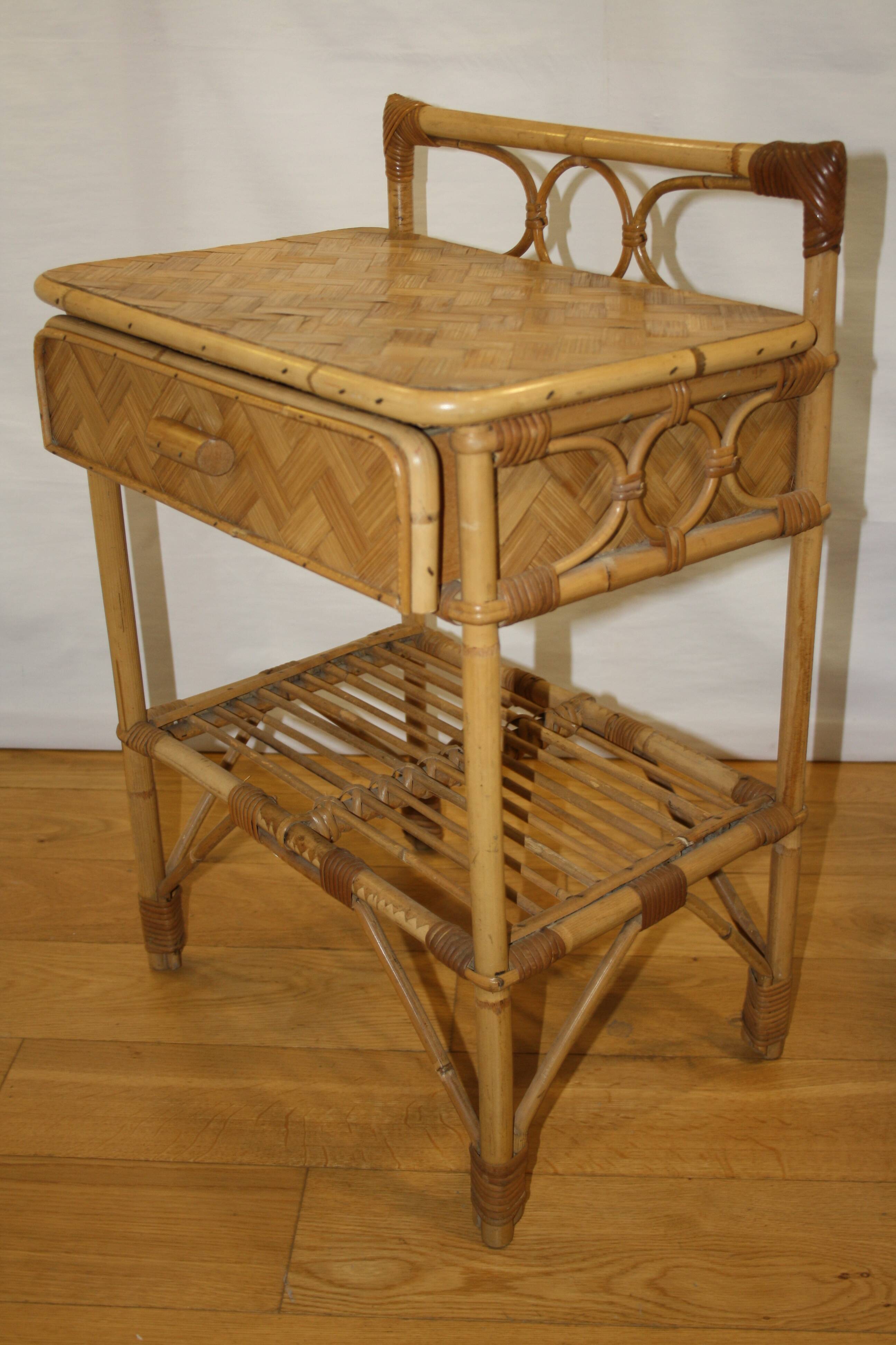 Vintage rattan bedside table