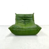 Togo lounge chair in forest green leather attributed to Michel Ducaroy for Ligne Roset