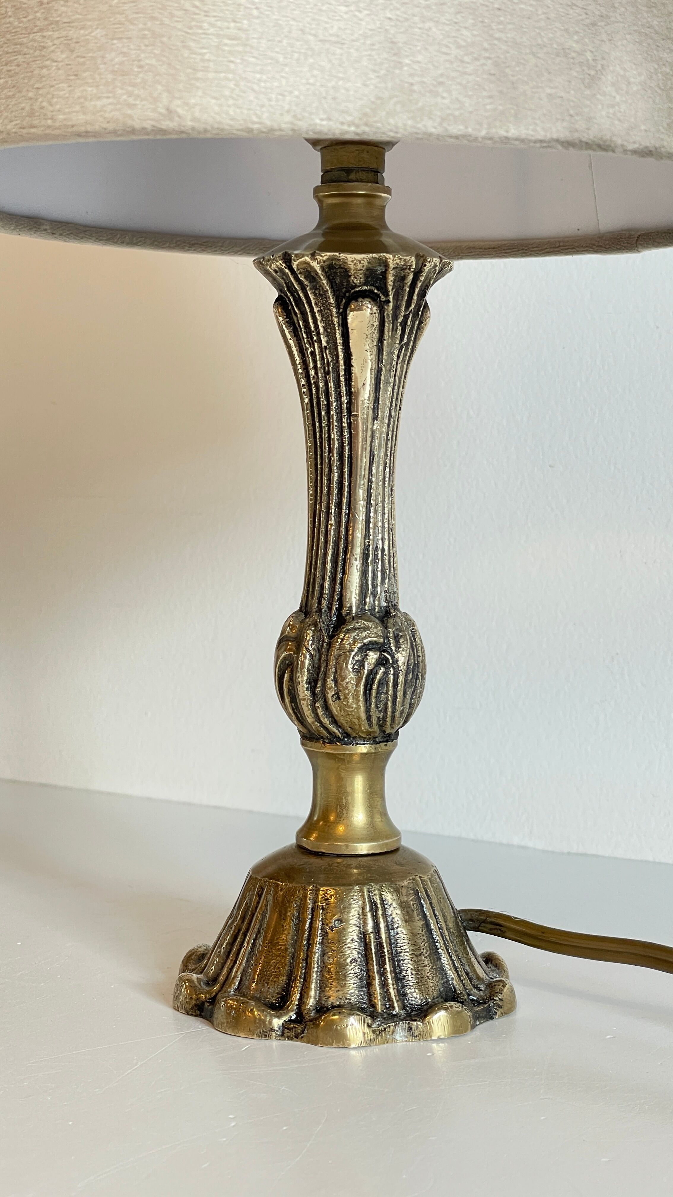 Solid brass lamp and vintage fabric