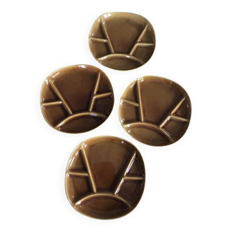 Set of 4 Fondue Plates in Longchamp Earthenware, Mustard Colour