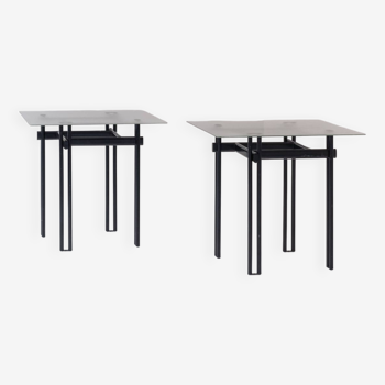 Minimal pair of identical side tables from Belgium, designed and manufactured in the 1980s.