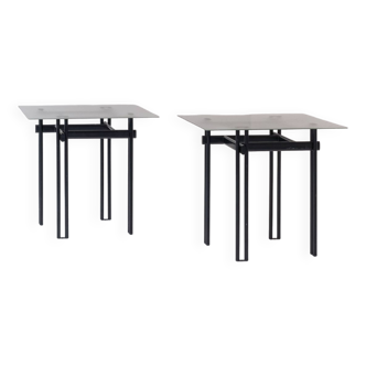 Minimal pair of identical side tables from Belgium, designed and manufactured in the 1980s.