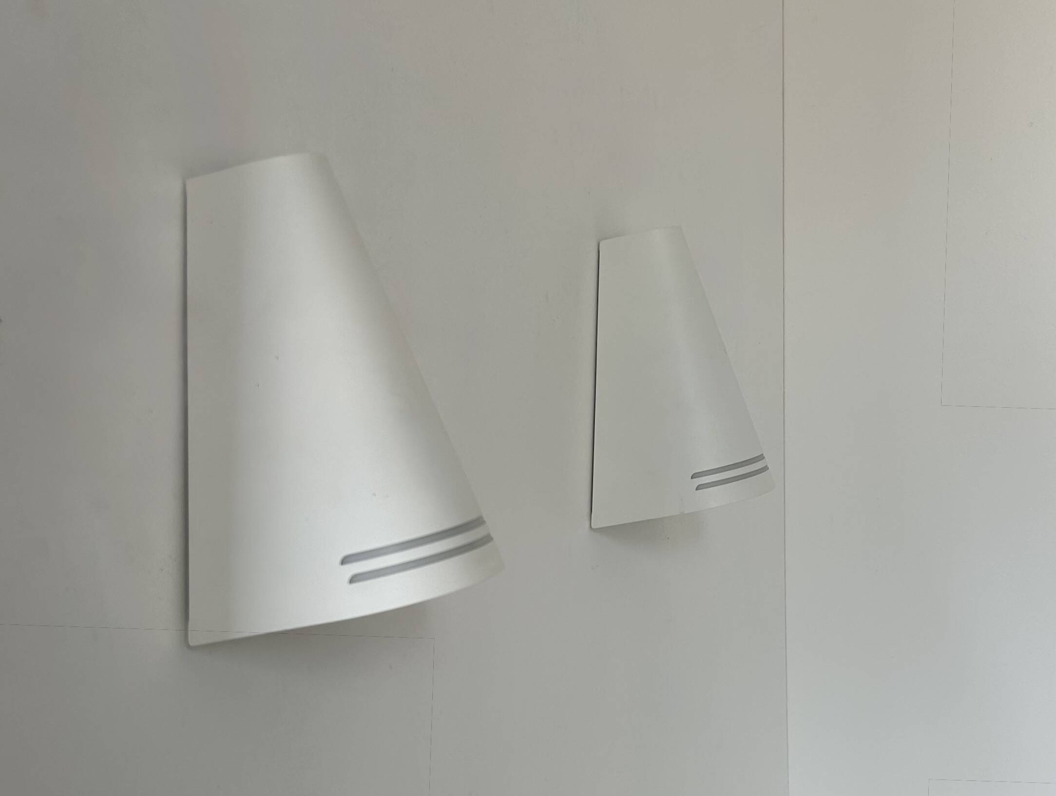 Pair of vintage wall lights, matte white metal, Netherlands, 1980s
