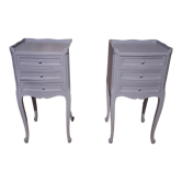 Wooden bedside table painted in lavender color France 1960s to decorate a vintage bedroom