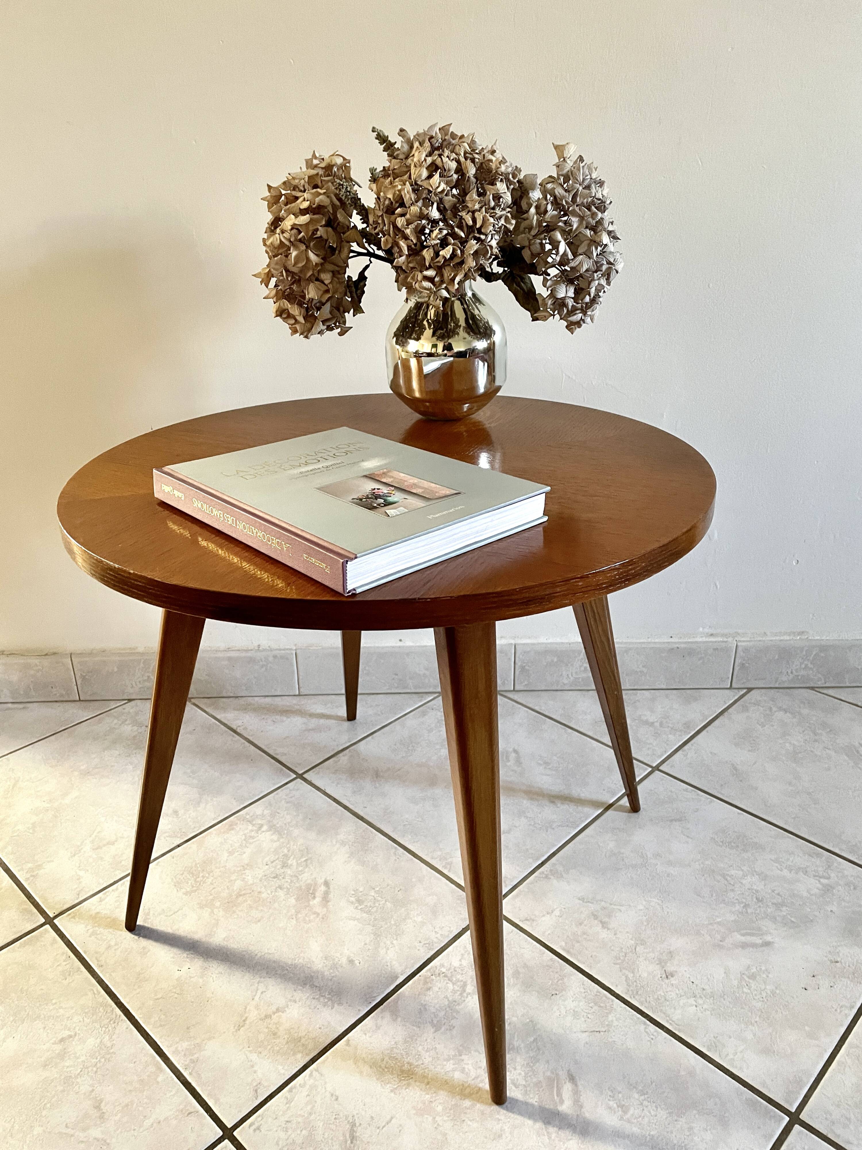 Round coffee table with compass legs 1970