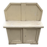 Small vintage yellow bench made of hand-painted wood, low storage from the 1920s.