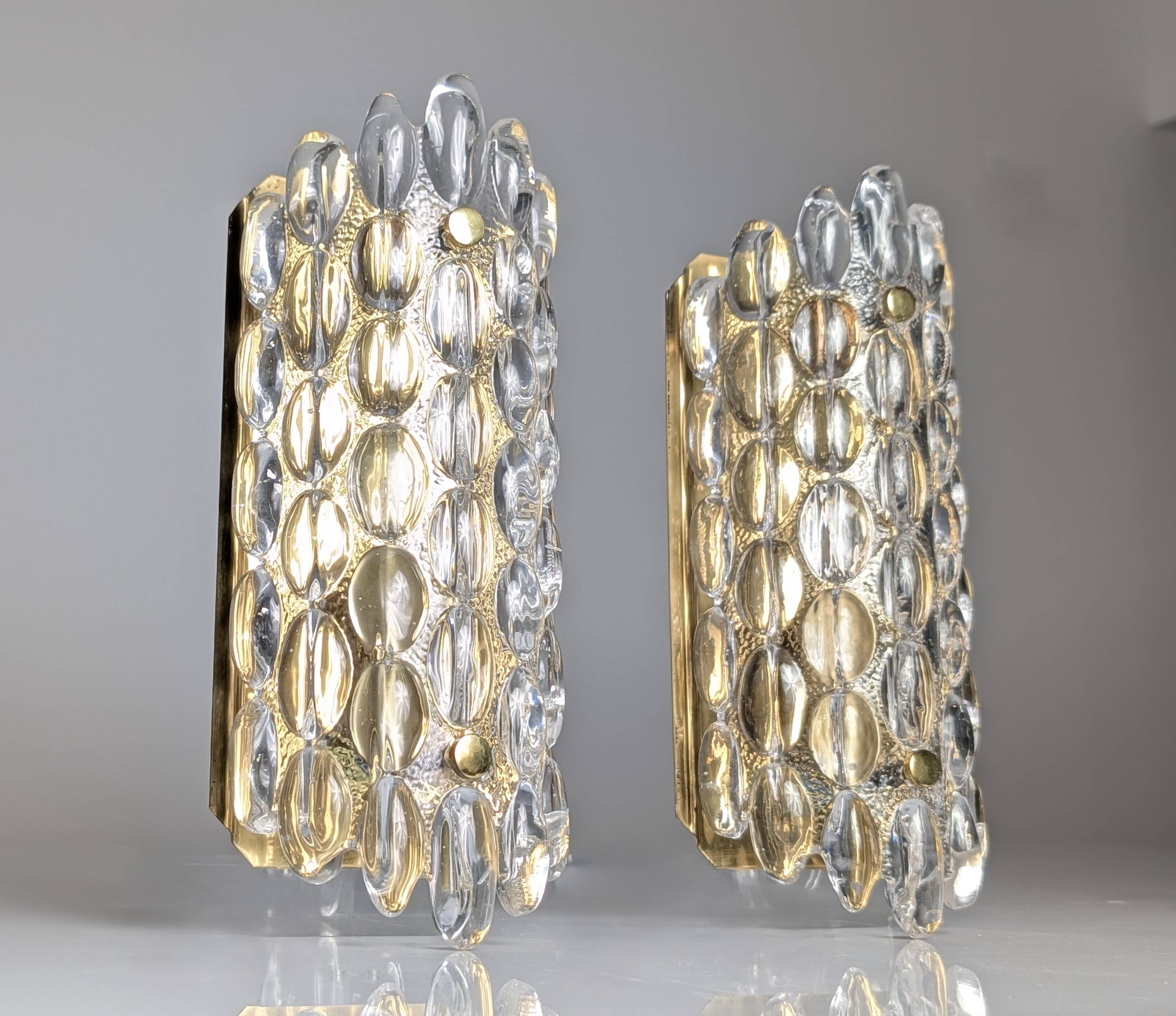 Pair of ÖIA Swedish Glass and Brass Wall Sconces 1960s