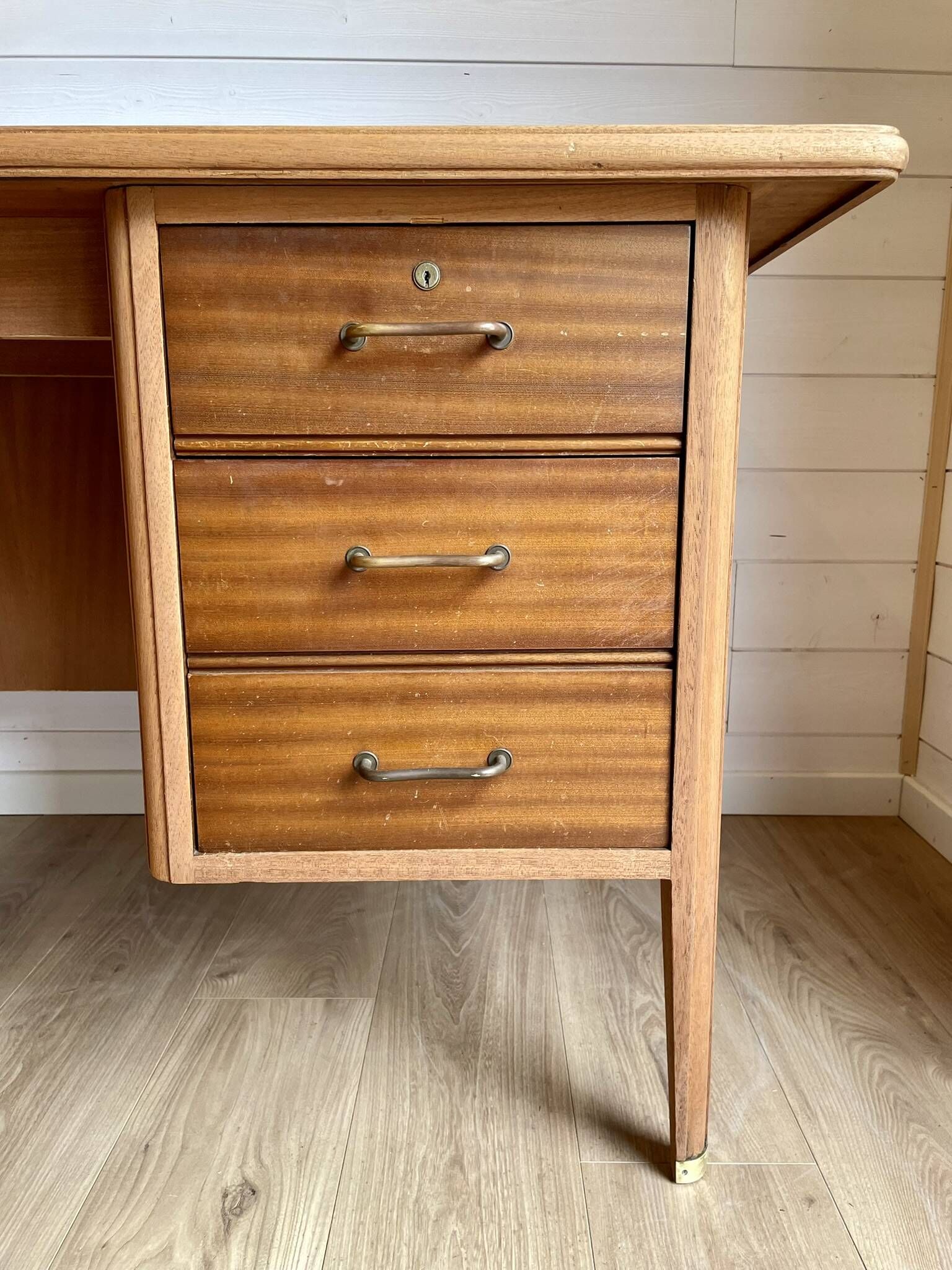 Vintage Mid-Century brass sabot ministerial/management desk