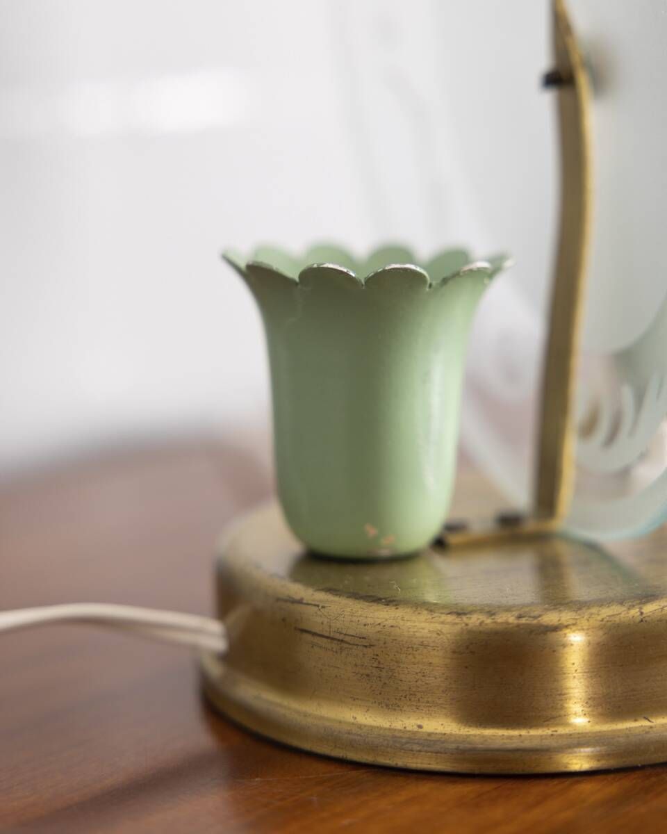 Pair of Vintage 1950s Brass and Glass Table Lamps, Italian Design