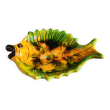 Vintage Fish Plate in Barbotine – Yellow Fish Serving Dish