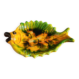 Vintage Fish Plate in Barbotine – Yellow Fish Serving Dish
