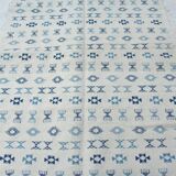 Nomadic Tunisian Berber rug, margoum kilim, ethnic in beige and blue wool.