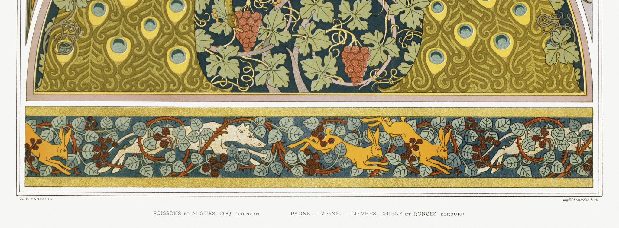 Affiche “Paons et vigne”, d’après une lithographie art nouveau de 1897