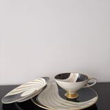 Tea cup with saucer and its vintage Art Deco style dessert plate.